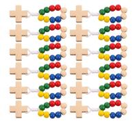 NUOBESTY 12pcs Wooden Rosary Ring Set with Jesus Cross Pendant, Comfort Fit and Fade-proof Prayer Beads, Elegant Spiritual Accessory for Christening Favors and Travel