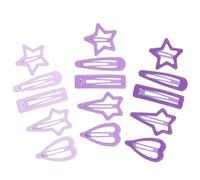 NUOBESTY 15pcs Snap Hair Clips Set with Purple Five-Pointed Star, Heart, Teardrop, Rectangle Four-Pointed Star Designs, Small Metal Barrettes for Thin Hair Styling and Everyday Use