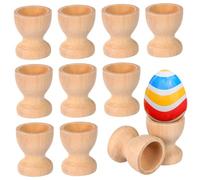 NUOBESTY 15Pcs Wooden Easter Egg Holders for Kids - DIY Craft Egg Cups, Wine Glass Shaped Stands, Sturdy Wood Tray for Festive Decor and Kitchen Use