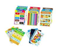 NUOBESTY 16 Sheets Wear-resistant Cognitive Preschool Posters for Educational Learning Shapes Alphabet Colors Nursery Classroom Wall Charts for Homeschool