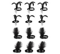 NUOBESTY 1920S Flapper Accessories Set Plume Headdress Headbands 12Pcs Black Hairpieces for Women Festival Costume