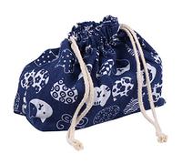 NUOBESTY 1pc Stylish Double-Layer Cotton Bento Bag with Drawstring Japanese Design Portable Lunch Bag for Work Picnic Everyday Use with Cat