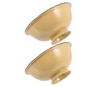 NUOBESTY 2 Pcs Retro Enamel Rice Bowls 16Cm Yellow High Footed Food Bowls Non-Slip Iron Coated for Home Kitchen Dining and Food Storage