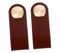 NUOBESTY 2 Pcs Vintage Leather Cabinet Door Handles Single Hole Drawer Pulls for Wardrobe Furniture Durable Brown Leather Furniture Handles for Interior Cupboards Easy to Install