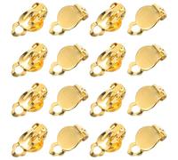 NUOBESTY 20pcs Golden Earring Clips Non-pierced Ear Clips with Round Flat Back Tray for Ear Decorations