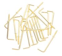 NUOBESTY 20pcs L-Shaped Right Angle Self-Tapping Screw Hooks 1.5"x2.16" Gold Carbon Steel Mini Photo Hanger Hooks for Wall Picture Hanging and Home Organization