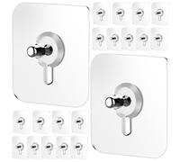 NUOBESTY 20pcs Nail-Free Self-Adhesive Wall Mounted Screw Hangers with Acrylic and Alloy Material, Strong Fix Items Indoor and Outdoor Hooks for Home Storage and Organization
