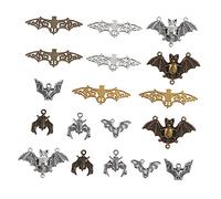 NUOBESTY 20pcs Vintage Alloy Bat Pendant Charms for Jewelry Making Hollow-carved Design Various Shapes for Necklaces and Bracelets Accessories