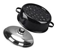 NUOBESTY 24Cm Stainless Steel Covered Roaster Pot with Smoke Vent, Multi-Function Household Cooking Pot for Roasting Sweet Potatoes, Corn, Chestnuts, and Chicken Wings