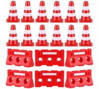 NUOBESTY 24pcs Mini Traffic Road Cones Roadblock Fence Sign Toys for Children Early Educational Roleplay Playset
