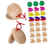 NUOBESTY 24Pcs Percussion Finger Castanets Wooden Plastic Instruments in Bright Colors Early Learning Musical for Preschool Develop Coordination and Hearing Skills