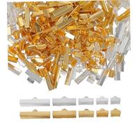 NUOBESTY 250pcs Ribbon End Clamps Pinch Crimp Ends for Bracelet Making with Secure Fold Over Design Flexible Fasteners for DIY Choker Anklets Crafts