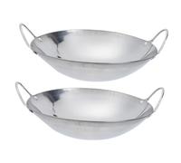 NUOBESTY 2pcs 8-inch Stainless Steel Small Cooking Pots Double Handle Korean Style Wok Pan for Household Noodle and Hot Pot Cooking
