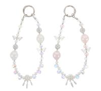 NUOBESTY 2pcs Beaded Phone Wrist Strap - Beaded Cell Phone Lanyard With Butterfly Charm - Fashionable Key Chain Accessories For Handbags Keys And Personal Event Decor