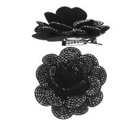 NUOBESTY 2pcs Black Floral Flower Brooch Pins for Women Decorative Cloth and Rhinestone Brooches Flexible Styling, for Party and Prom Accessories