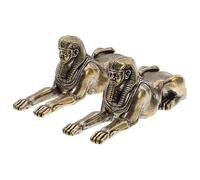 NUOBESTY 2Pcs Brass Egyptian Sphinx Statue Set, Ancient Egyptian Sphinx Sculpture Desktop Figurines for Indoor Vintage Home Office Decor, Mini Lion-Headed Mythology Ornaments