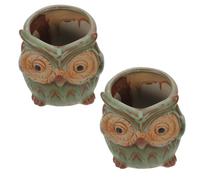 NUOBESTY 2Pcs Ceramic Owl Planters with Drainage Holes, Handmade Cute Cartoon Animal Succulent Pots for Indoor Plants, Home Office Desk Garden Decoration