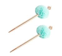 NUOBESTY 2pcs Crown Pompom Ballpoint Pens Fluffy Sign Pens for Smooth Writing Cute Office Supplies for Girls Creative Stationery Lake Crown Pom Colors