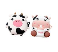 NUOBESTY 2Pcs Cute Cow Pattern Silicone Earbuds Case Cover Compatible with Airpods Wireless Headset Protective Box with Charging and Hanging for Easy Carrying