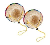 NUOBESTY 2pcs Dog Hats Woven Fiesta Cinco De Mayo Party Costume Accessories for Cats and Dogs Photo Prop Lightweight Charming Headwear