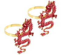 NUOBESTY 2pcs Dragon Pattern Metal Napkin Rings Set Elegant Red Table Decors Comfortable Touch Versatile Napkin Holders for Family Dinners and Hotel Banquets