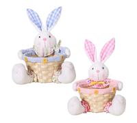NUOBESTY 2pcs Easter Bunny Woven Candy Storage Baskets with Blue and Pink Plush Rabbit Figurines, Rustic Easter Party Favor Bins for Tabletop Decoration and Organization