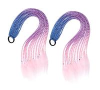 NUOBESTY 2pcs Elastic Braid Hair Ties Ponytail Holder Rings Long Colored Synthetic Braids Blue Purple Pink Hair Extensions for Accessories