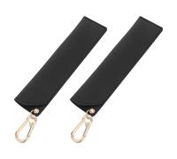 NUOBESTY 2pcs Faux Leather Pen Holder Double Pen Sleeve Stylish Texture Design with Buckle Effortless Attachment Black Organizer for Office Desks Or School Use 16x3.5cm