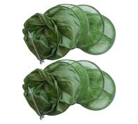 NUOBESTY 2pcs Foldable Minnow Trap Nets with Solid Metal Ground Support, Collapsible Crawfish and Crawfish Fishing Bait Trap Nets for Outdoor Fishing and Casual Trips, Green Polyester