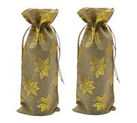 NUOBESTY 2pcs Golden Foil Wine Bottle Bags with Drawstring, Reusable 15X37Cm Wrapping Cover Bags for Sparkling and Red Wine Packaging