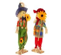 NUOBESTY 2pcs Halloween Garden Decor Scarecrow Statue with Wood Material and Lovely Shape Featuring Smiling Faces, for Autumn, Thanksgiving, and Outdoor Garden Decorations