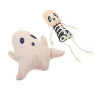 NUOBESTY 2pcs Halloween Interactive Cat with Catnip, Soft Plush Ghost and Skull Shapes for Indoor Kitten Play and Teasing