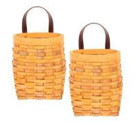 NUOBESTY 2pcs Honey Color Hand Woven Storage Baskets with Handles, Wall Hanging Woven Flower and Fruit Basket Organizer for Kitchen and Living Room Decoration