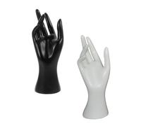 NUOBESTY 2pcs Jewelry Display Hand Models, Black and White Short Female Mannequin Hands for Rings, Bracelets, Necklaces Decorative Storage Rack and Showcase Holder