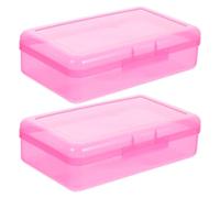 NUOBESTY 2pcs Large Capacity Plastic Pencil Case with Visibility and Versatile Organization, Rectangular Hard Pen Box for School and Office Supplies, Pink Minimalist Design for Students