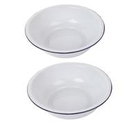 NUOBESTY 2pcs Large Enamel Wash Basin Retro Style Multi Purpose Dish Basin for Kitchen and Home Washing Vegetables Mixing Dough Face Cleaning White Bowl
