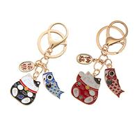 NUOBESTY 2Pcs Lucky Cat Keychain with Fish Japanese Fortune Lucky Beckoning Cat Feng Shui Lucky Cat Keychian for Wealth Fortune