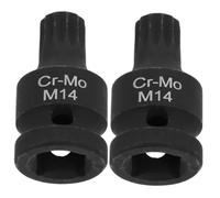 NUOBESTY 2Pcs M14 Stubby Impact Triple Square Spline Socket Bit Set for Brake Caliper Removal Low Profile Brake Caliper Socket Tool Kit for Automotive Maintenance and Repair