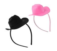 NUOBESTY 2pcs Mini Cowgirl Headbands with Pink and Black Glossy Hats Western Party Accessories for Women and Decorative Headwear for Halloween Carnival and Festival Celebrations