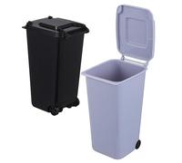 NUOBESTY 2pcs Mini Plastic Desktop Trash Can with Lid, Compact Small Waste Bin for Office, Bedroom, Countertop Use - Black and Grey Miniature Wastepaper Bins for Desk and Tabletop