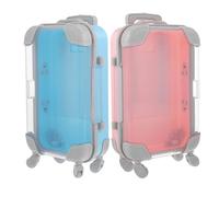 NUOBESTY 2pcs Mini Plastic Makeup Suitcases with Handle, Portable Eyelash Storage Boxes, Empty Lash Containers for Travel and Wedding Favors, Blue and Pink Mini Luggage Cosmetic Organizer