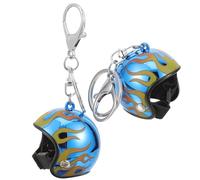 NUOBESTY 2Pcs Motorbike Helmet Keychain for Men, Vacuum Coated Blue Flame Motorbike Keyring, Creative Purse Charm Suitable for Motorcycle Enthusiasts