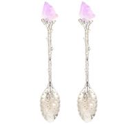 NUOBESTY 2pcs Natural Amethyst Crystal Coffee and Dessert Spoons Set, Tiny Tea Spoons for Household Use, Purple Stone Teaspoons for Coffee, Ice Cream, and Sugar Serving