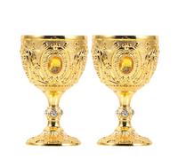 NUOBESTY 2pcs Ornate Gold Medieval Wine Goblets Vintage Metal Chalice Cups with Engraved Renaissance Design Scratch-Resistant Decorative Centerpiece for Home Dining Gatherings and Worship