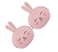 NUOBESTY 2pcs Pink Silicone Bunny Coin Purse with Design, Small Key Bag and Changes Bag, Stylish and Portable Wallet for Journey and Work