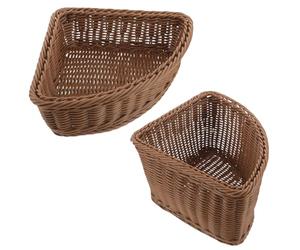 NUOBESTY 2pcs Plastic Rattan Corner Storage Baskets Set, Semi-circle Curved Triangle Organizers for Closet and Countertop, Small Woven Shelf Bins for Home and Bathroom Storage