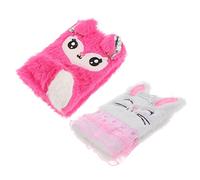 NUOBESTY 2pcs Plush Diary Journal Set for Girls Cute Rabbit Fox Design Lightweight Writing Pad for Kids Ages 8-12 for School