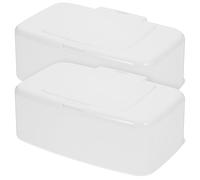 NUOBESTY 2Pcs Refillable Wipes Dispenser Box with Lid, White Plastic Wet Tissue Holder Storage Case for Home and Bathroom, Desktop Tissue Container for ’ Bathroom Accessories