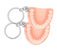 NUOBESTY 2pcs Resin Horror 3d Exaggerated False Teeth Keychain Set, Flesh Color Halloween Tooth Keyrings for Party Favors and Car Bag Pendant