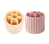 NUOBESTY 2PCS Rotatable Makeup Brush Organizer Box with Pen Cup, Cylinder Cosmetic Storage Holder for Vanity Desk and Bathroom, Milk Yellow and Pink Desktop Makeup Storage Organiser